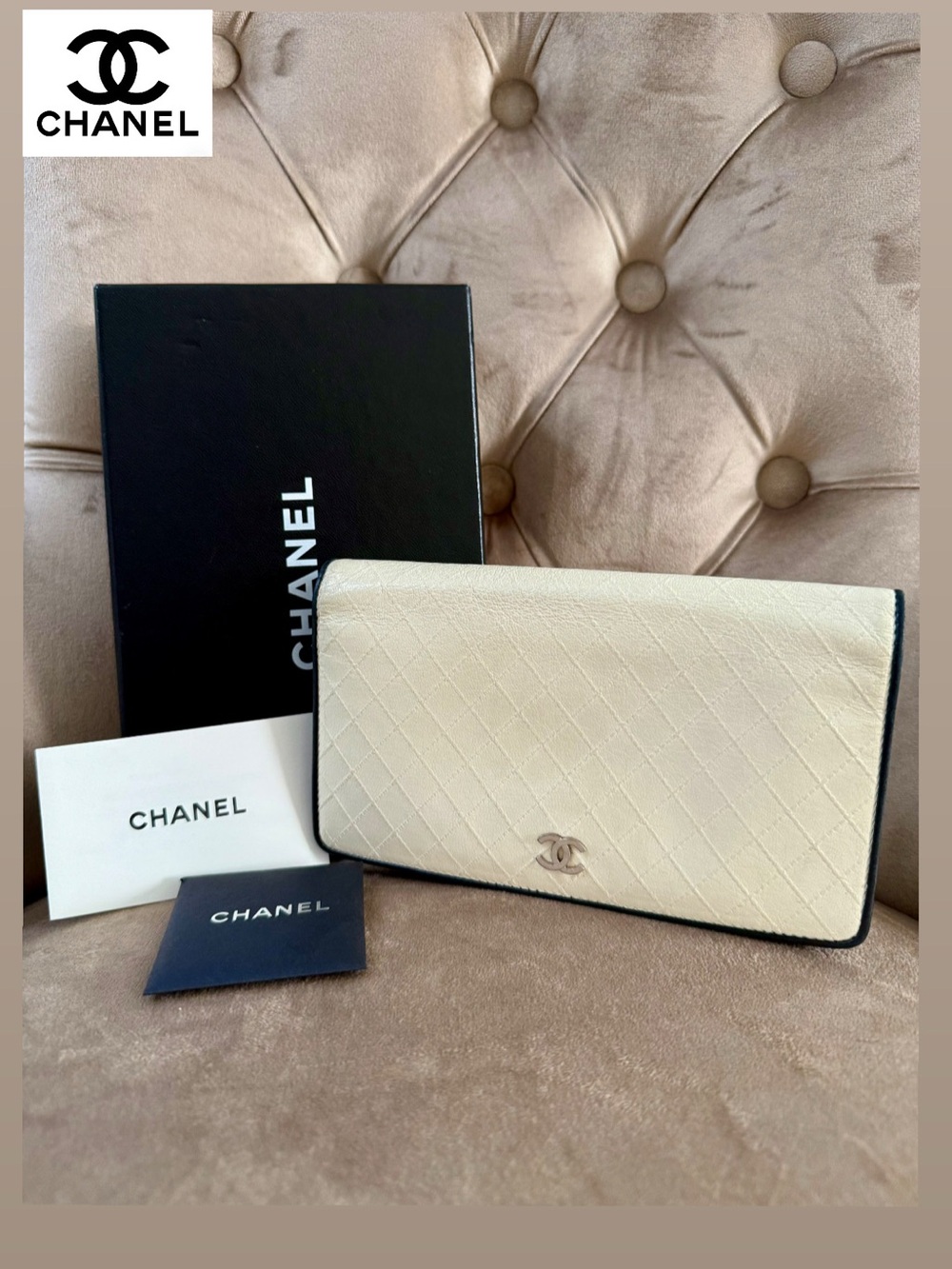 CHANEL Bicolore Quilted CC Logo Leather Bifold Long Wallet w/ Box